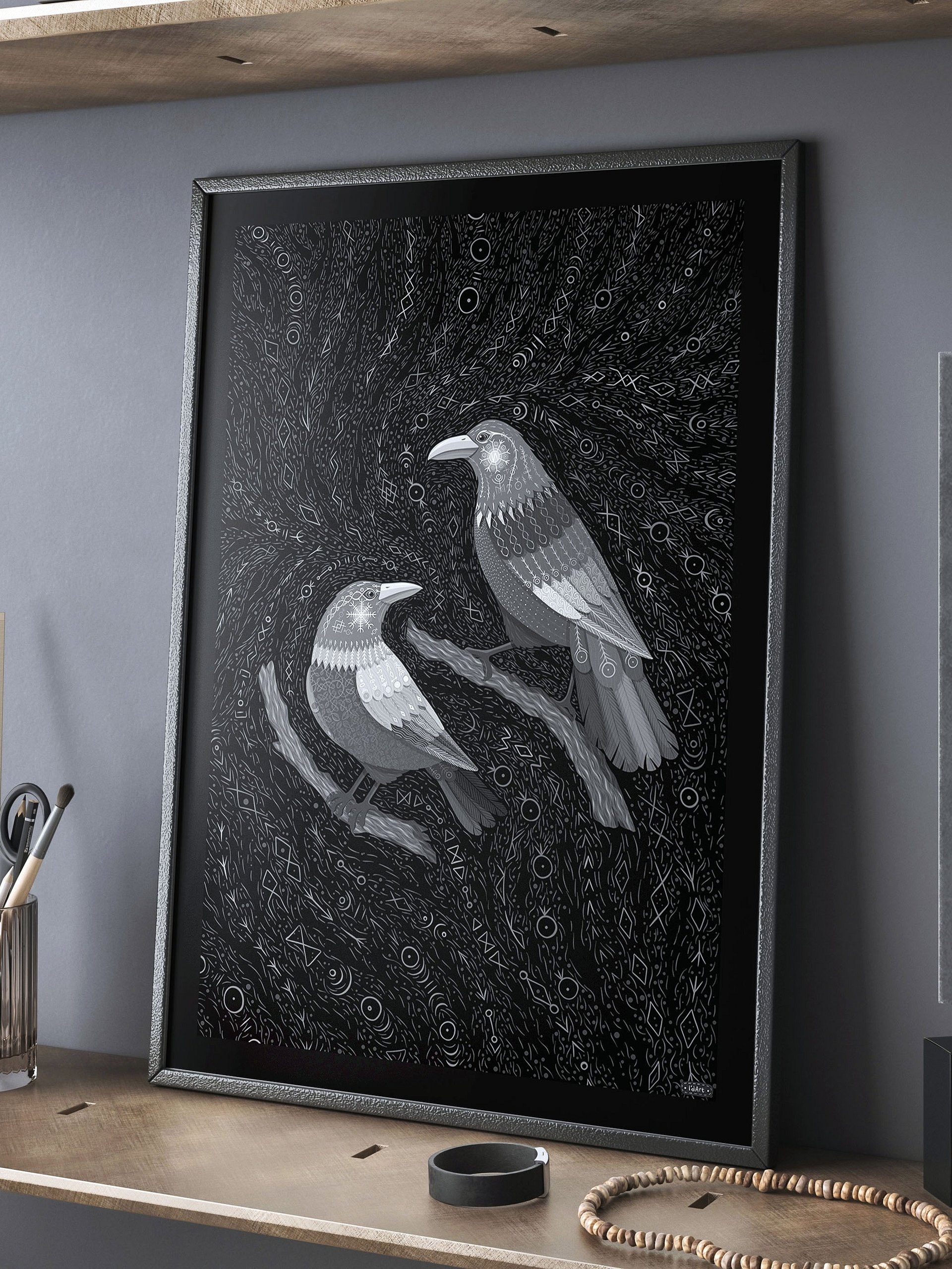 Odin's Raven Huginn & Muninn - Bird Art Print product image (4)