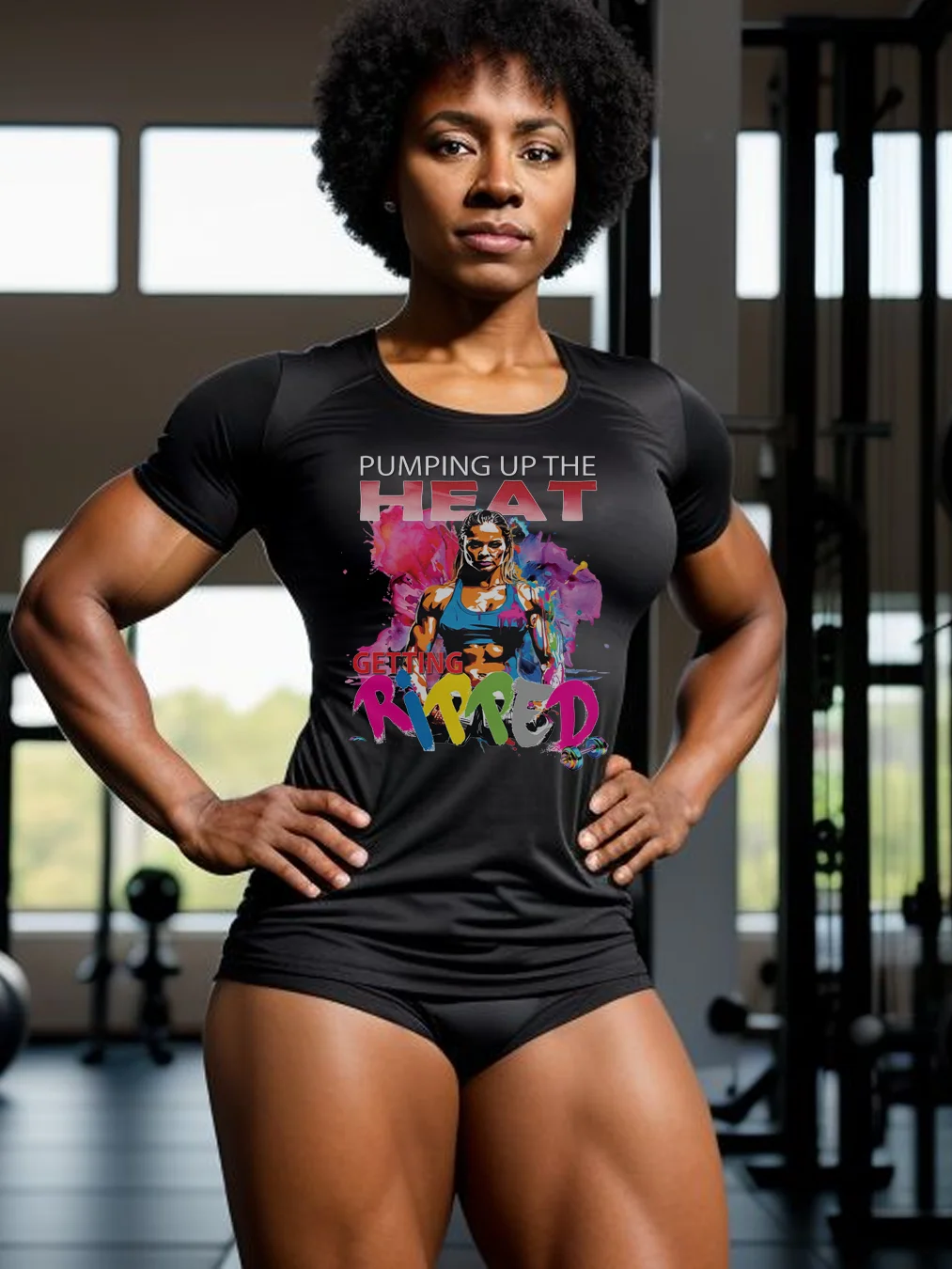 Pumping Up The Heat Getting Ripped Female Woman Bodybuilder Fitness Gym T-Shirt product image (3)