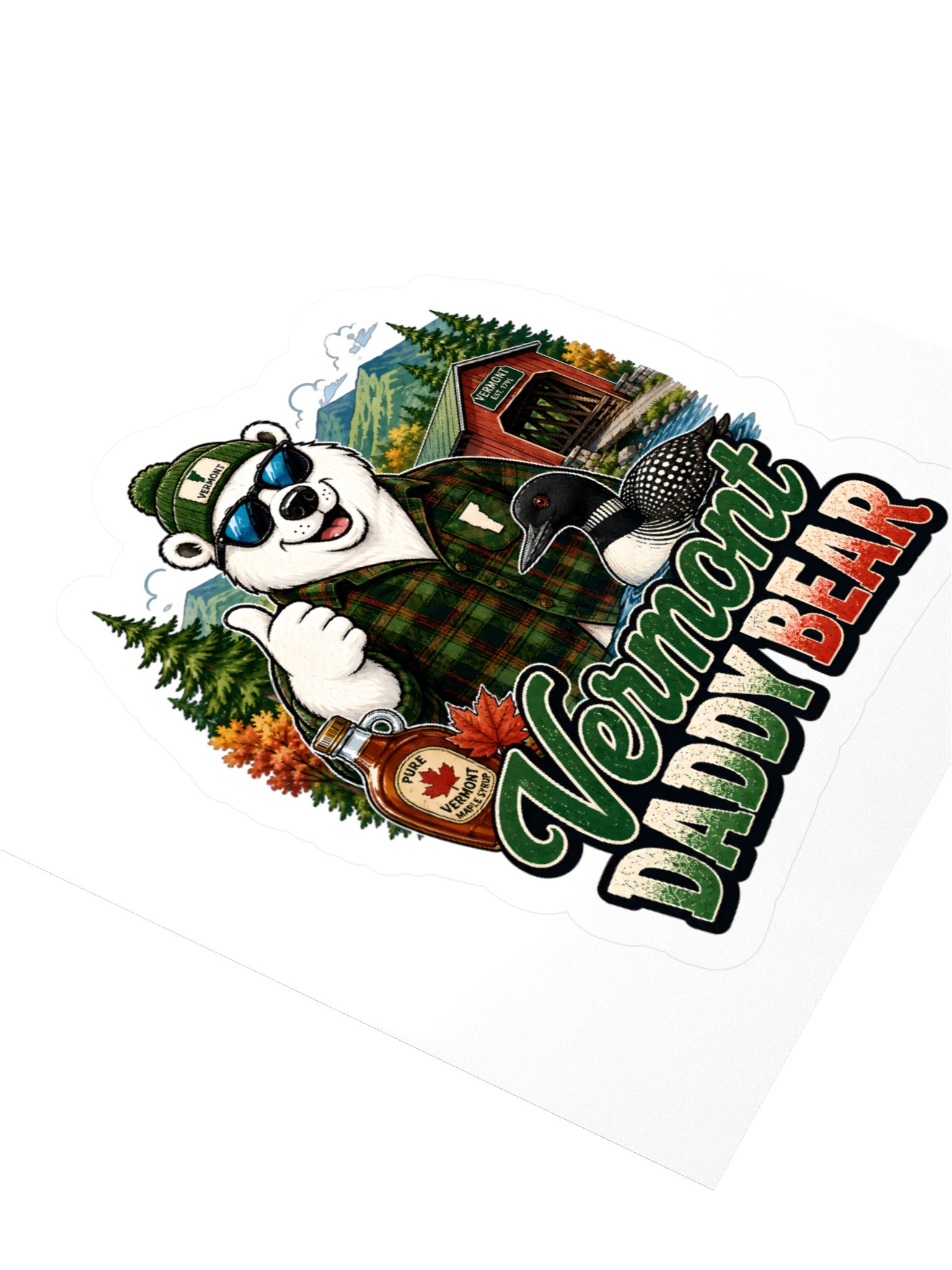 Vermont Daddy Bear Retro Polar Bear Covered Bridge Design product image (9)