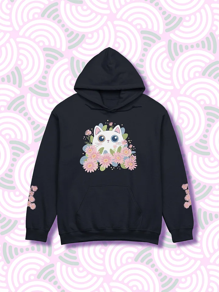 White Cat and Pink Flowers Hoodie product image (1)