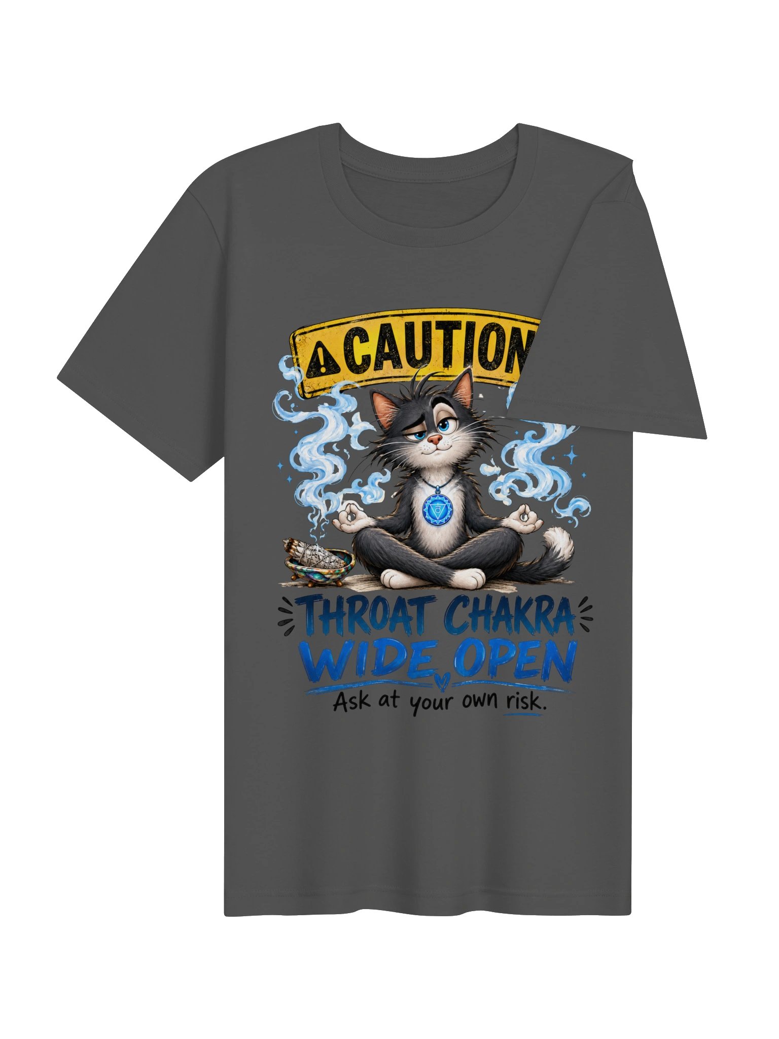 Caution: Throat Chakra Wide Open Meditation Cat Shirt product image (4)