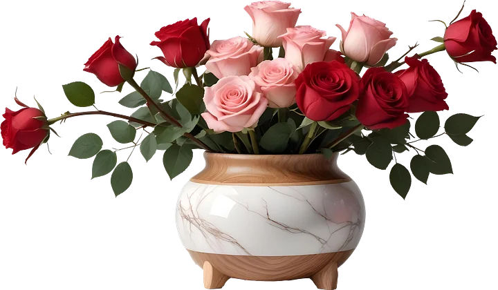 Marble Charm – Footed Vase with Roses PNG product image (1)