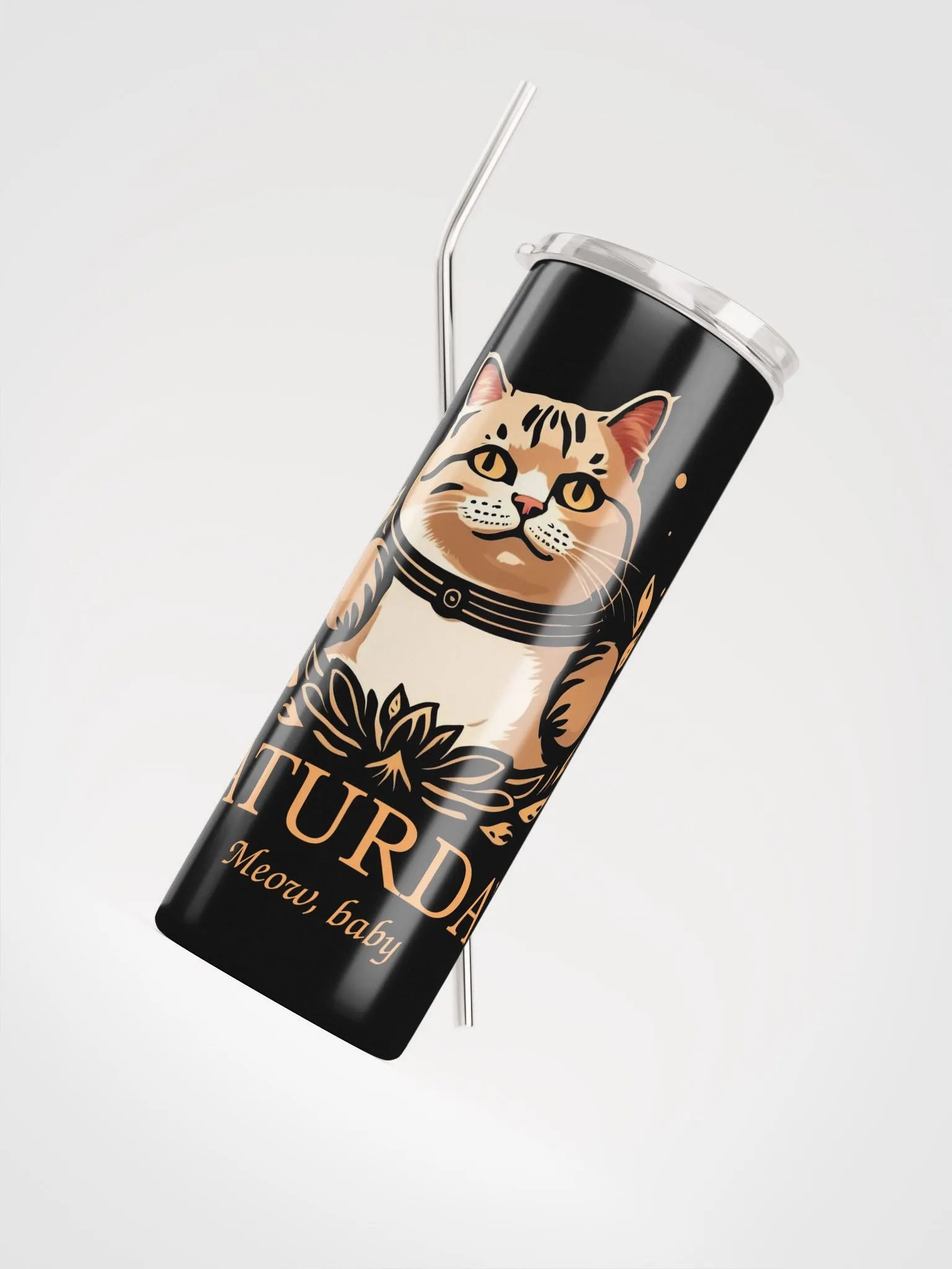 Caturday Stainless Tumbler - Big Orange Kitty - Stable Diffusion product image (4)
