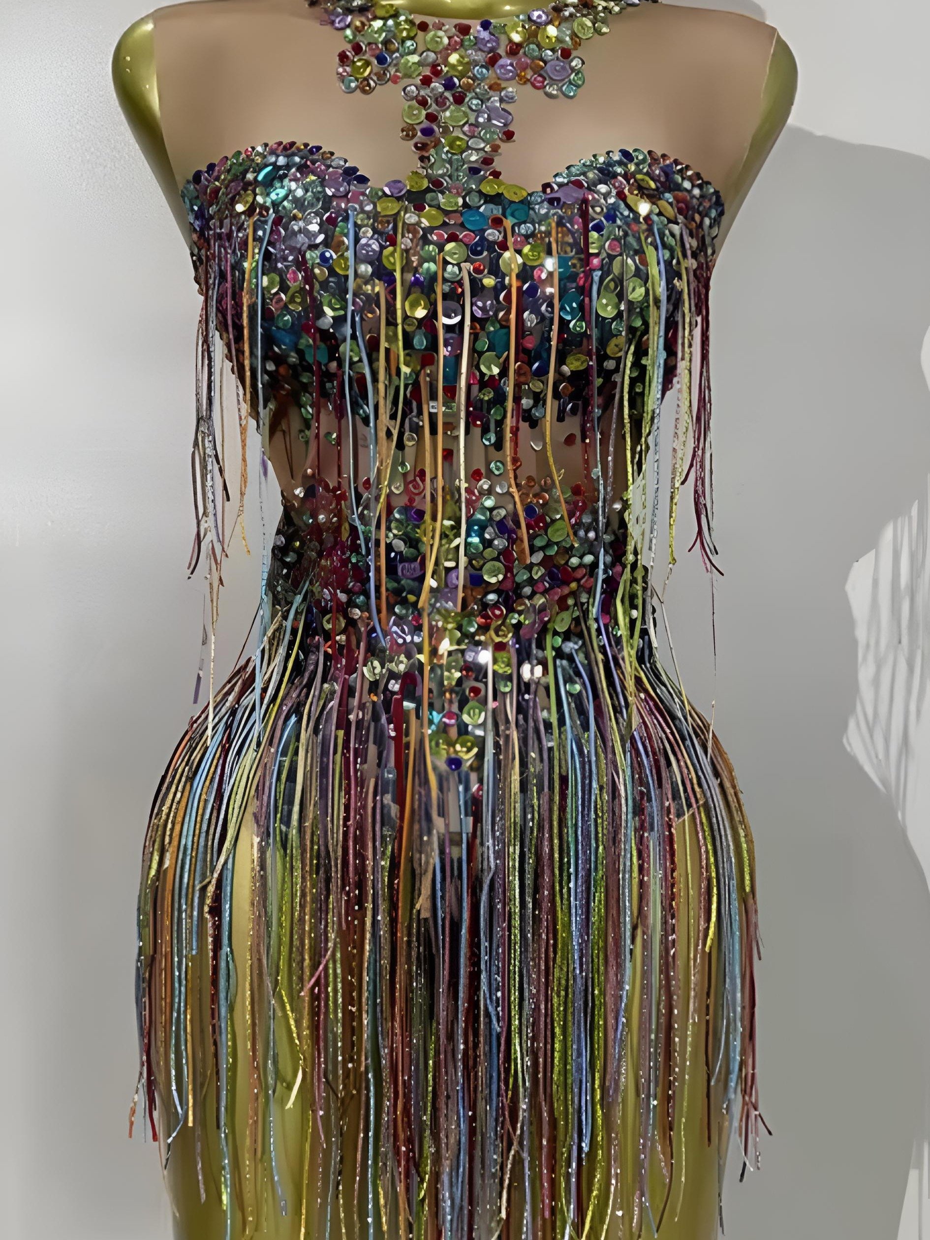 Rainbow Sequin & Glitter Tassel festival Bodysuit product image (2)