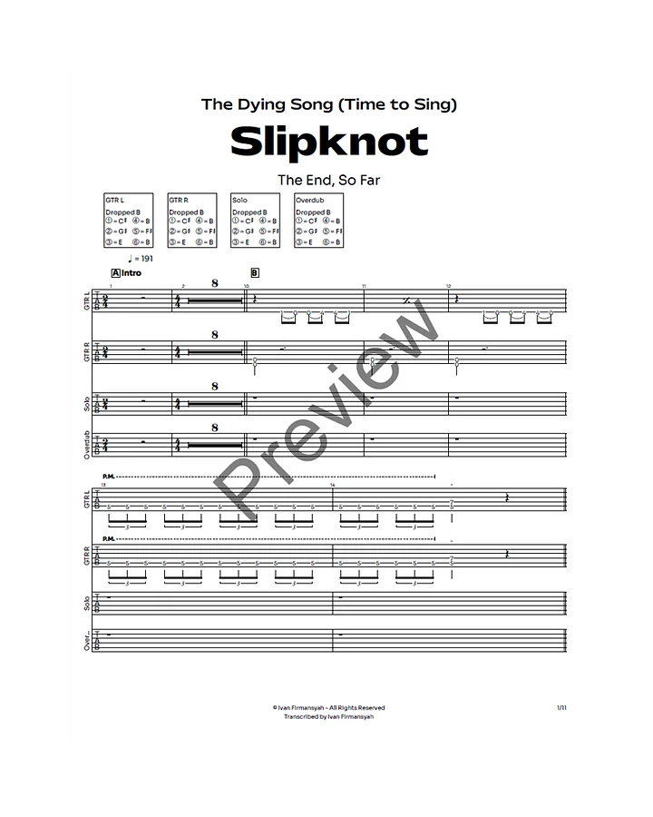 Slipknot - The Dying Song (Time to Sing) Complete Guitar Tab product image (2)