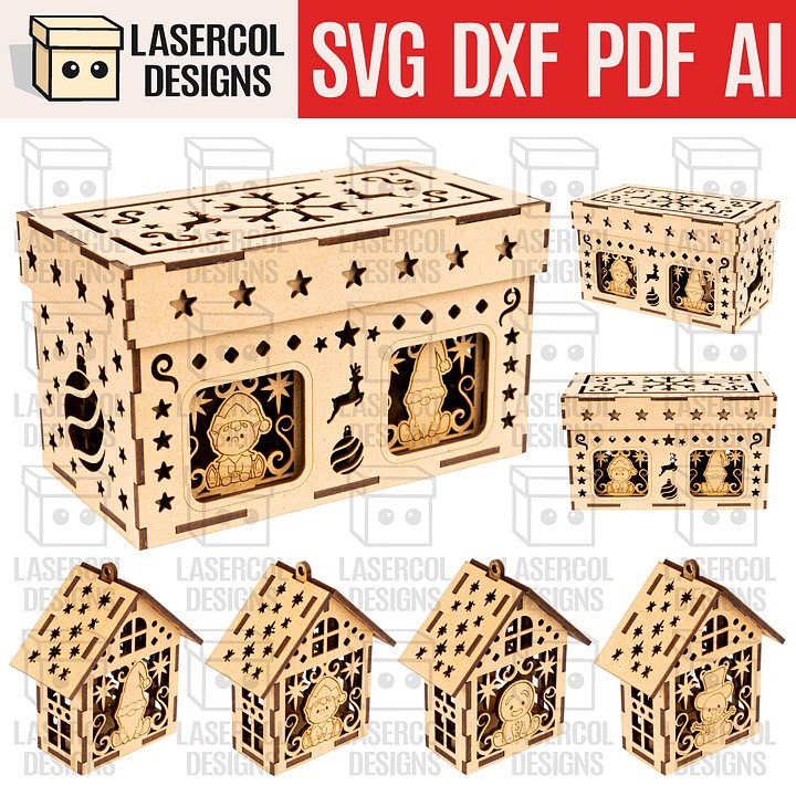 Christmas Ornaments Houses Box Set 2 - Laser Cut Files product image (1)