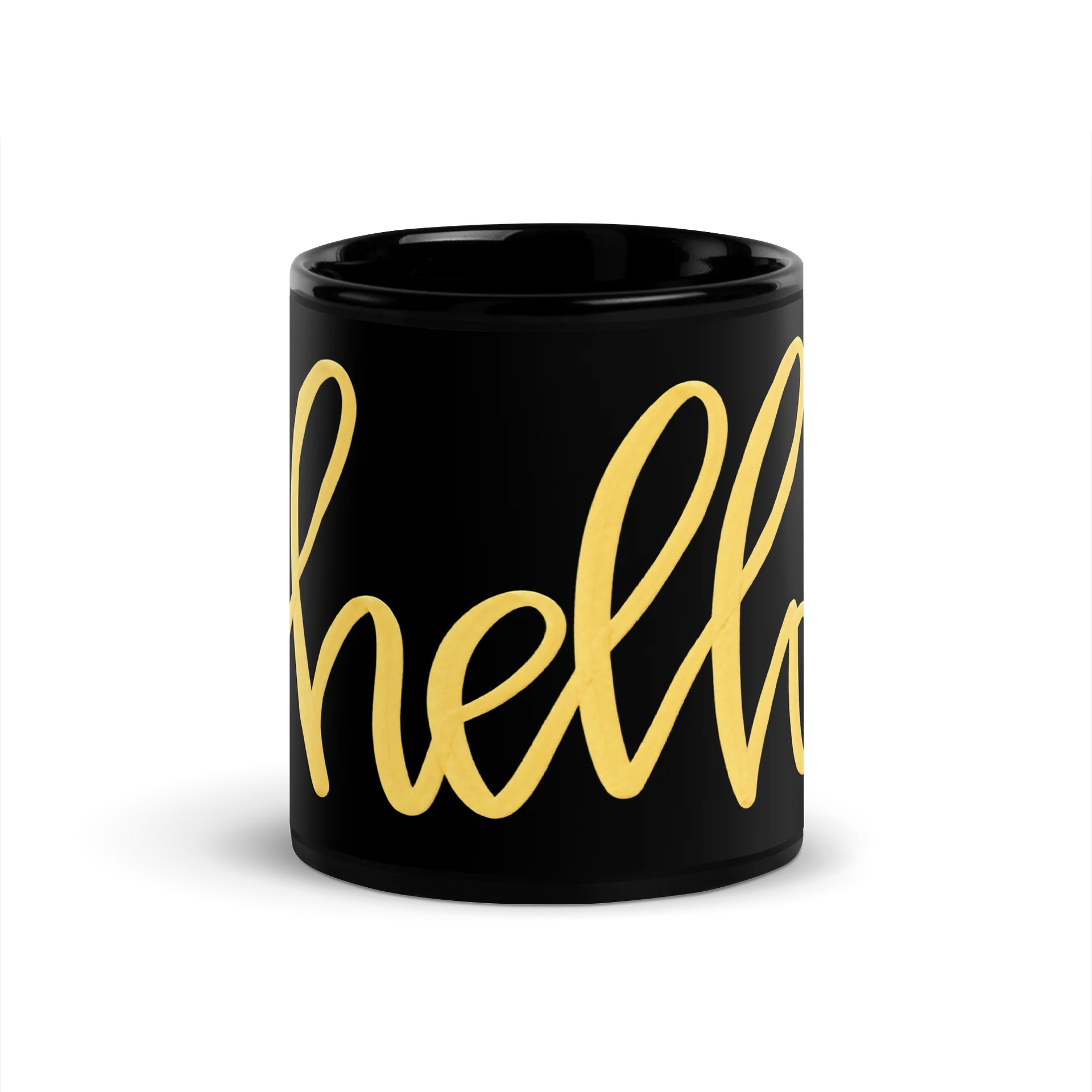 AK’s Hello! — Soft Golden Yellow on Black - Mug product image (4)