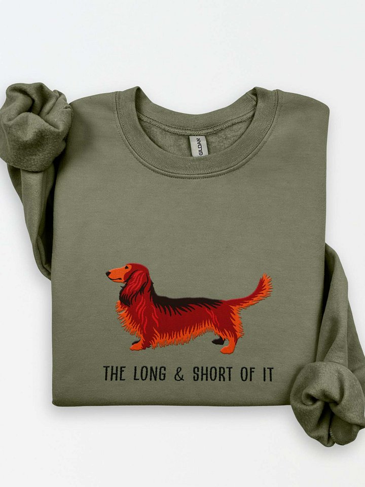 The Long & Short of It Sweatshirt (Embroidered) of a Longhaired Dachshund(Red) product image (1)