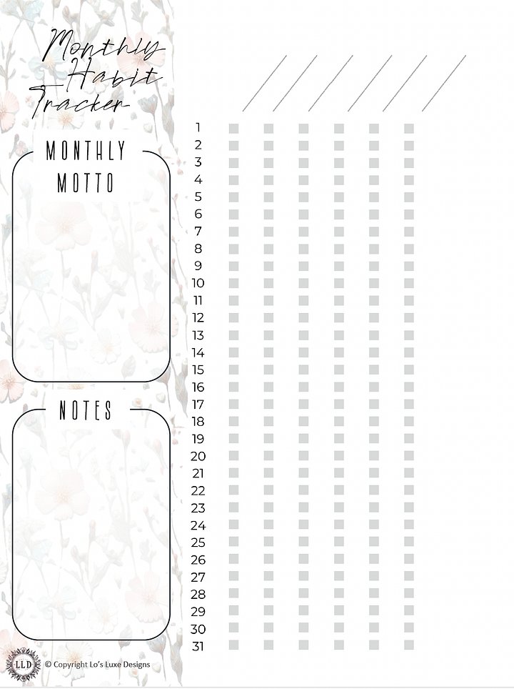 Monthly Habit Tracker - Table Wildflowers - 8.5x11 Printable product image (1)