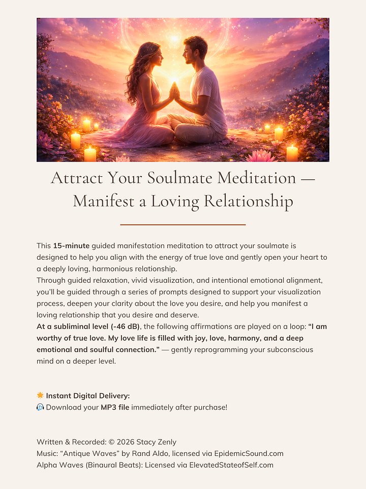 Attract Your Soulmate Meditation — Manifest a Loving Relationship | MP3 Download product image (2)