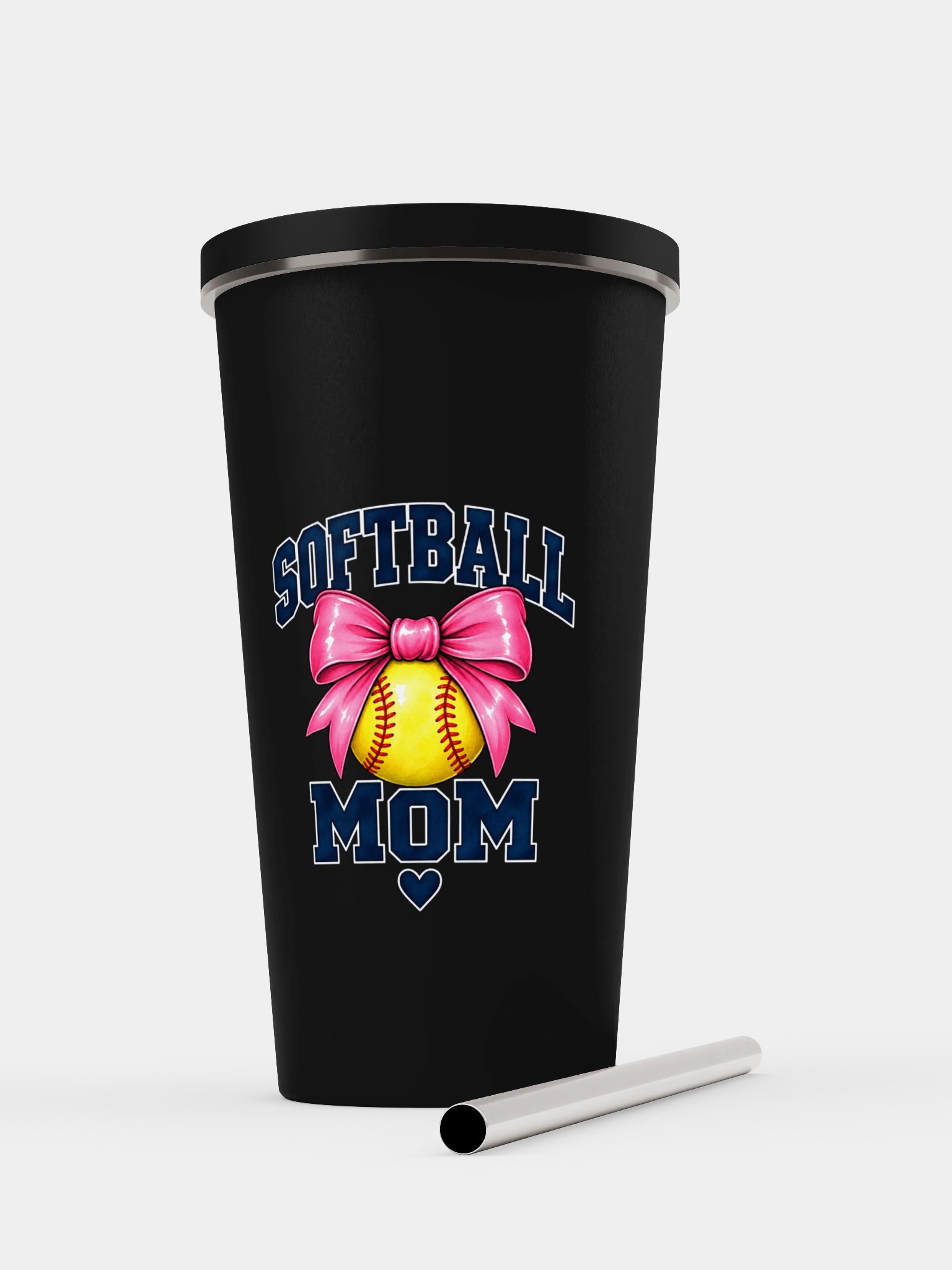 Softball Mom Bow Tumbler | Insulated Cup with Straw product image (1)