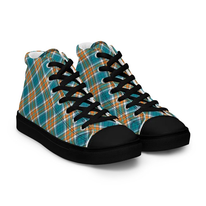 Turquoise and Orange Sporty Plaid Men's High Top Shoes product image (1)