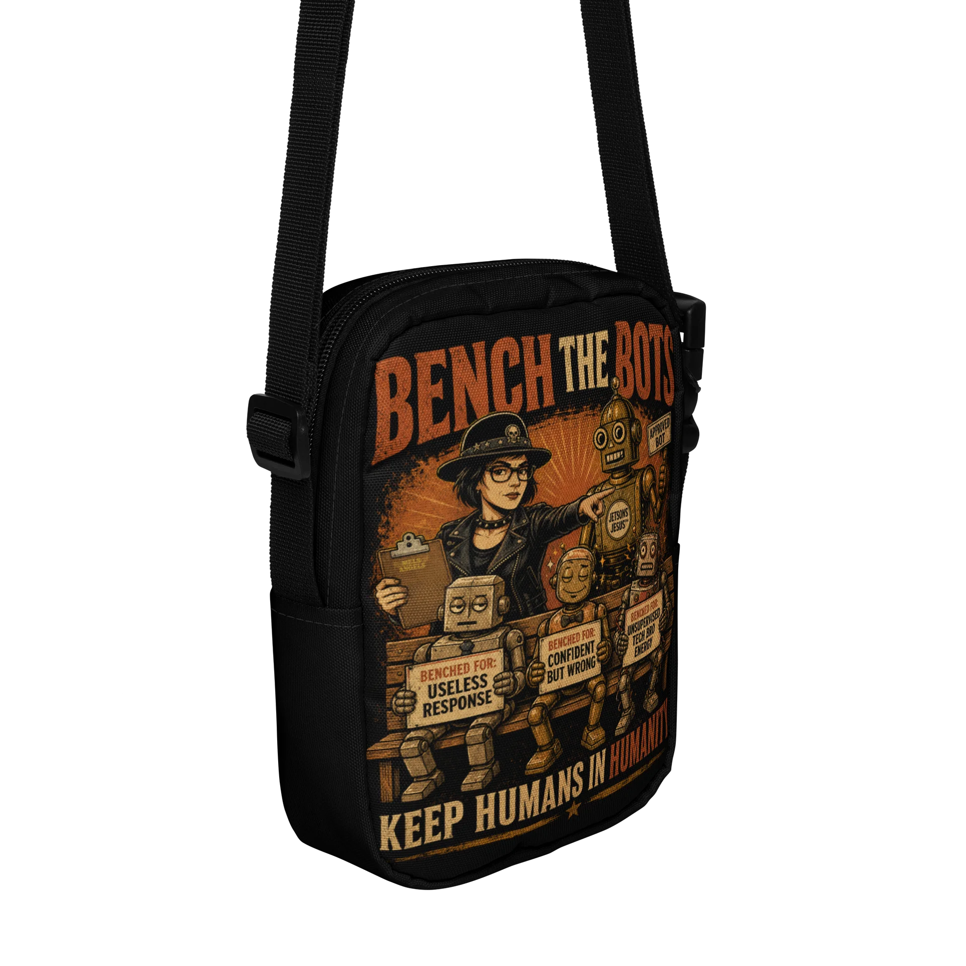 Bench the Bots Utility Crossbody Bag | Retro AI Protest Bag product image (6)