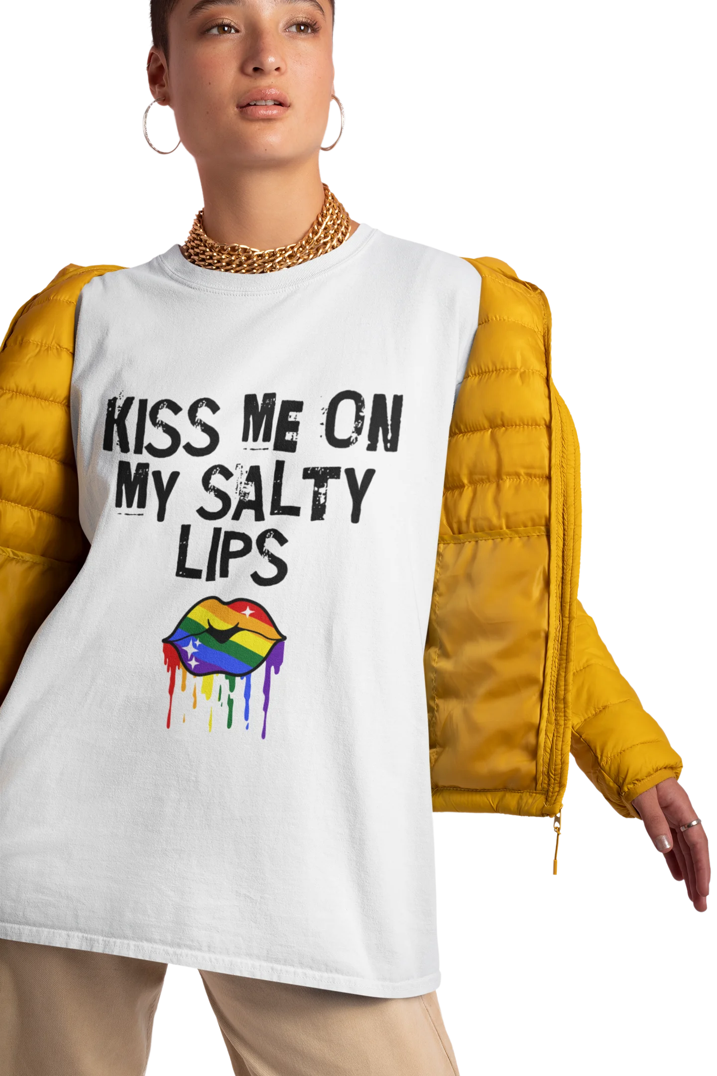 LGBTQ+ T-Shirt - Kiss Me On My Salty Lips Rainbow (White) product image (5)