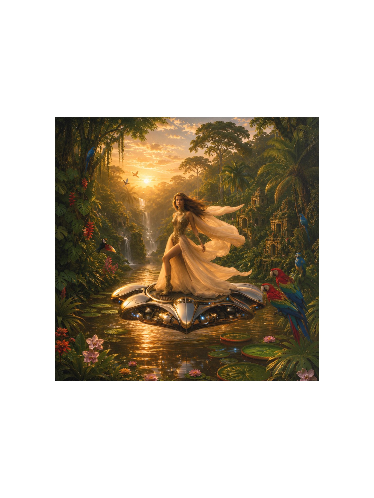 Jungle Goddess on Flying Craft | Tropical Sci Fi Fantasy Wall Art product image (2)
