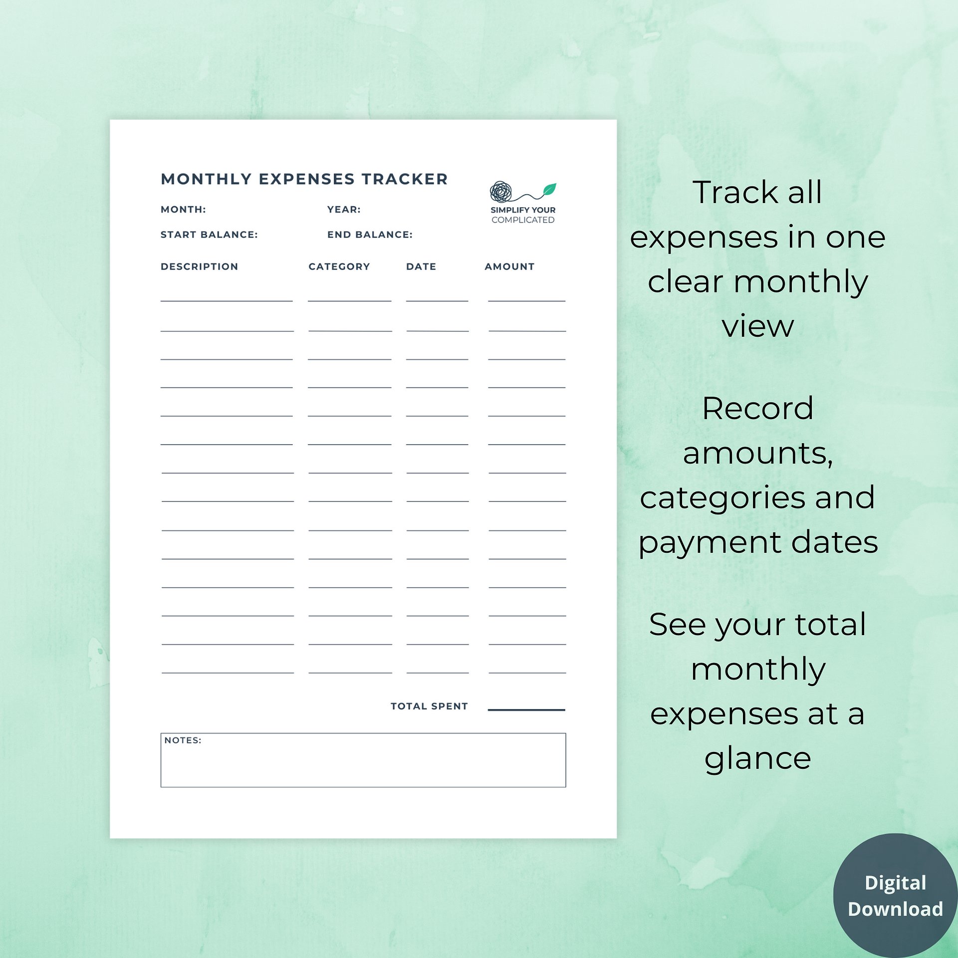 Monthly Expenses Tracker product image (2)