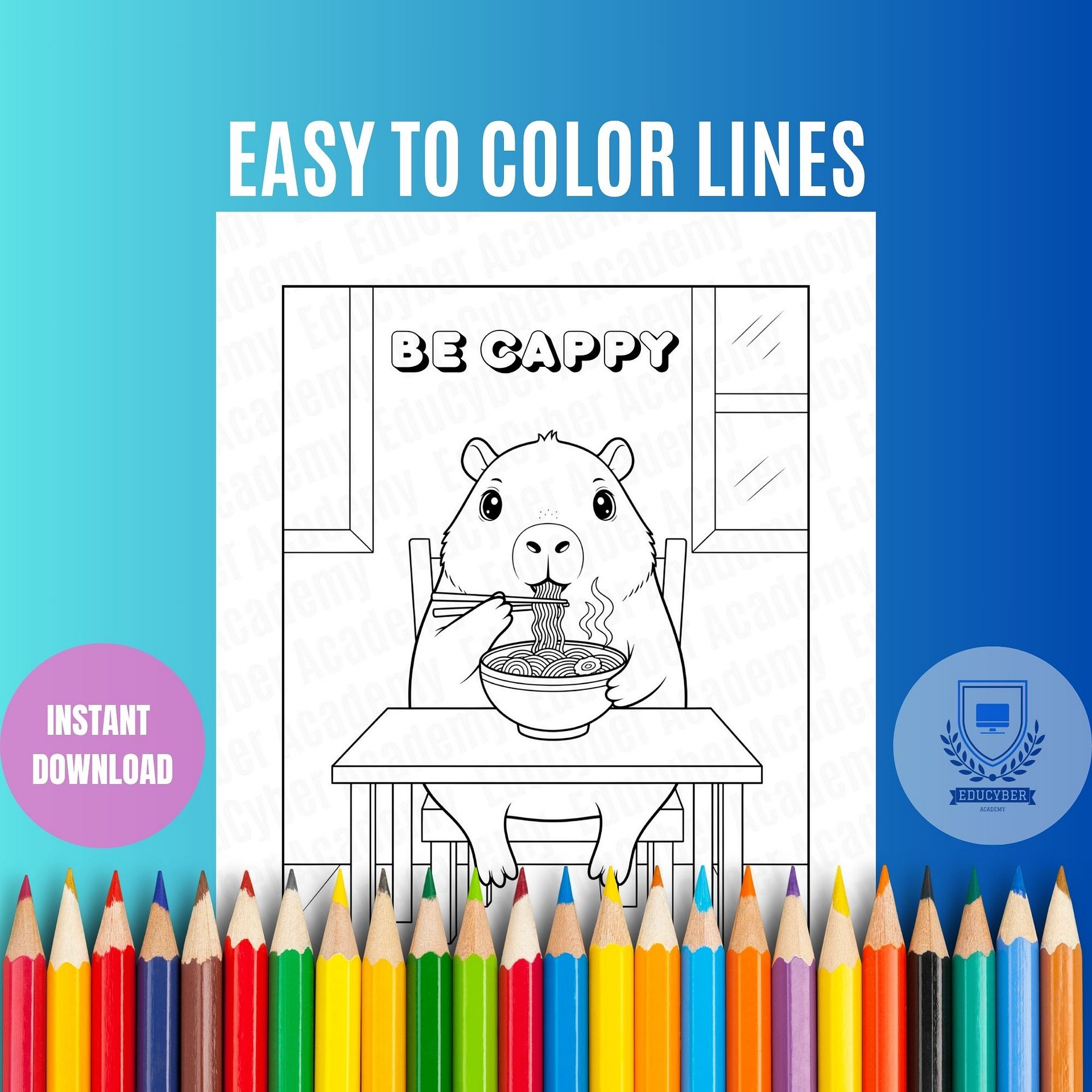Free Cute Capybara Coloring Page, Instant Download Printable PDF (A4 & US Letter) product image (4)