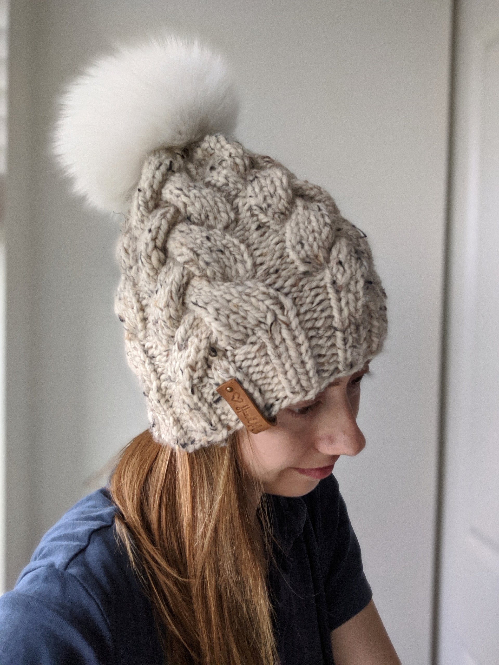 Super Bulky Oatmeal Cable Hat Knitting Pattern product image (4)