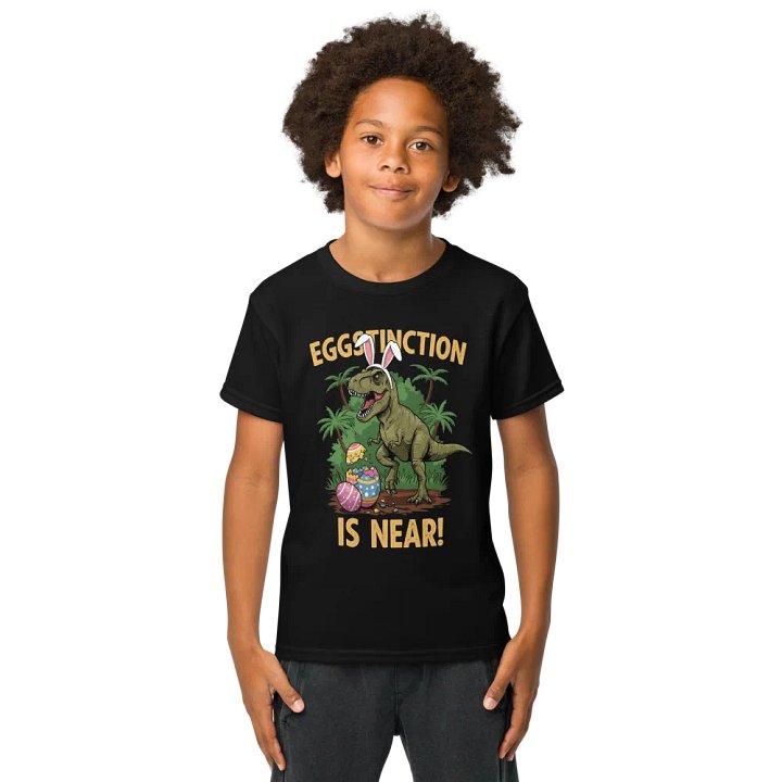 Funny Easter Dinosaur T-Shirt – Eggstinction Is NearYouth Tee product image (1)