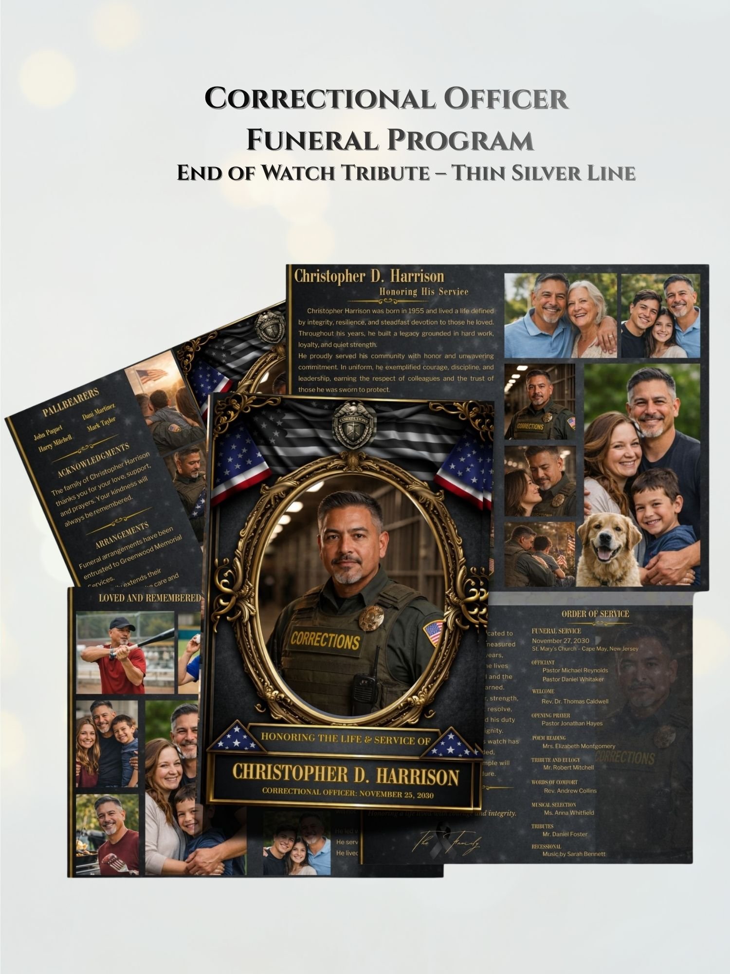 Correctional Officer Funeral Program 8 Pages Booklet | Thin Silver Line Memorial Tribute product image (6)