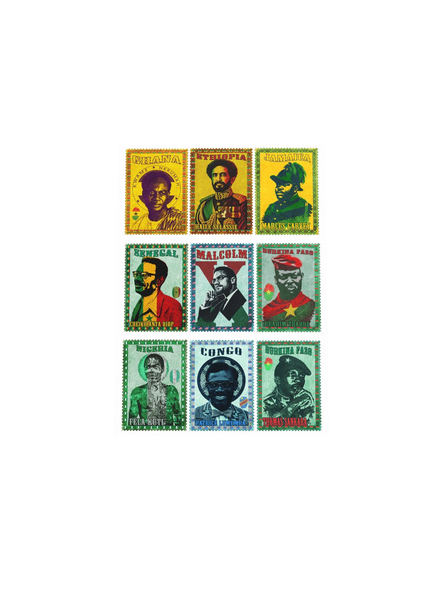 9 Pan-African Icons, 1 Poster: Vintage Postage Stamp Tribute product image (5)