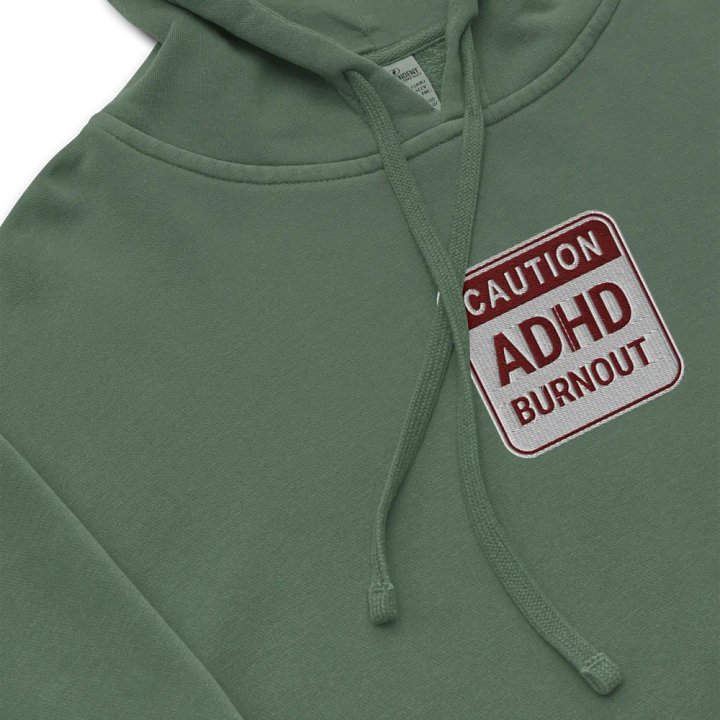 CAUTION: ADHD BURNOUT embroidered pigment hoodie (maroon design) product image (1)