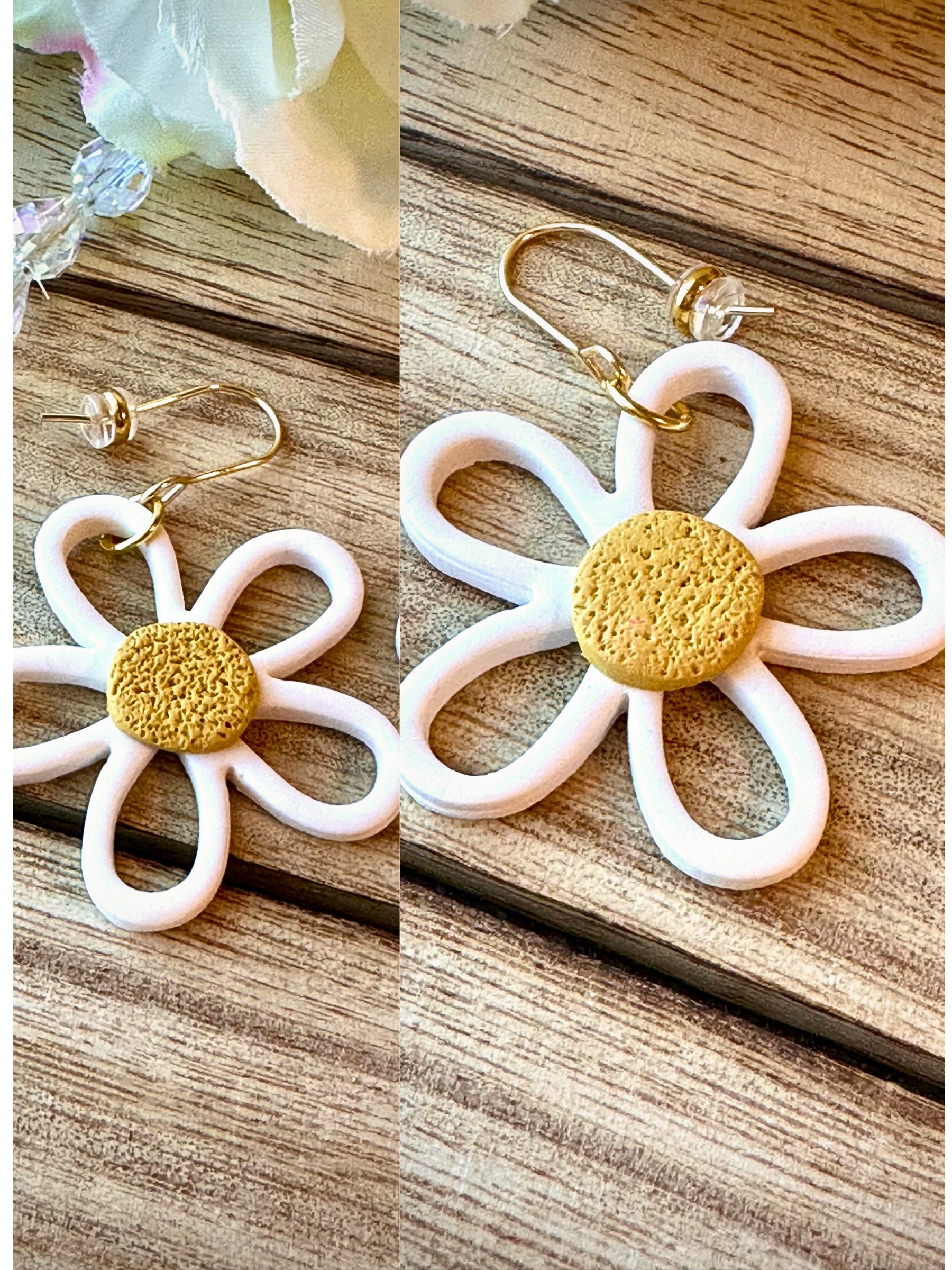 Daisy Bloom Earrings – White Floral Clay Dangles product image (4)
