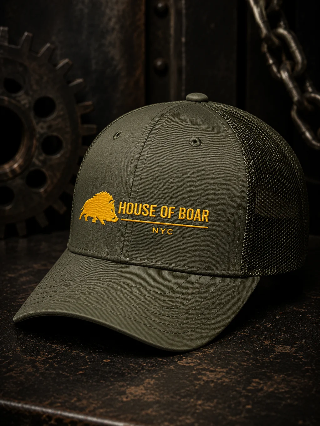 House of Boar NYC — Embroidered Trucker Hat (Loden / Loden — Gold Thread) product image (1)