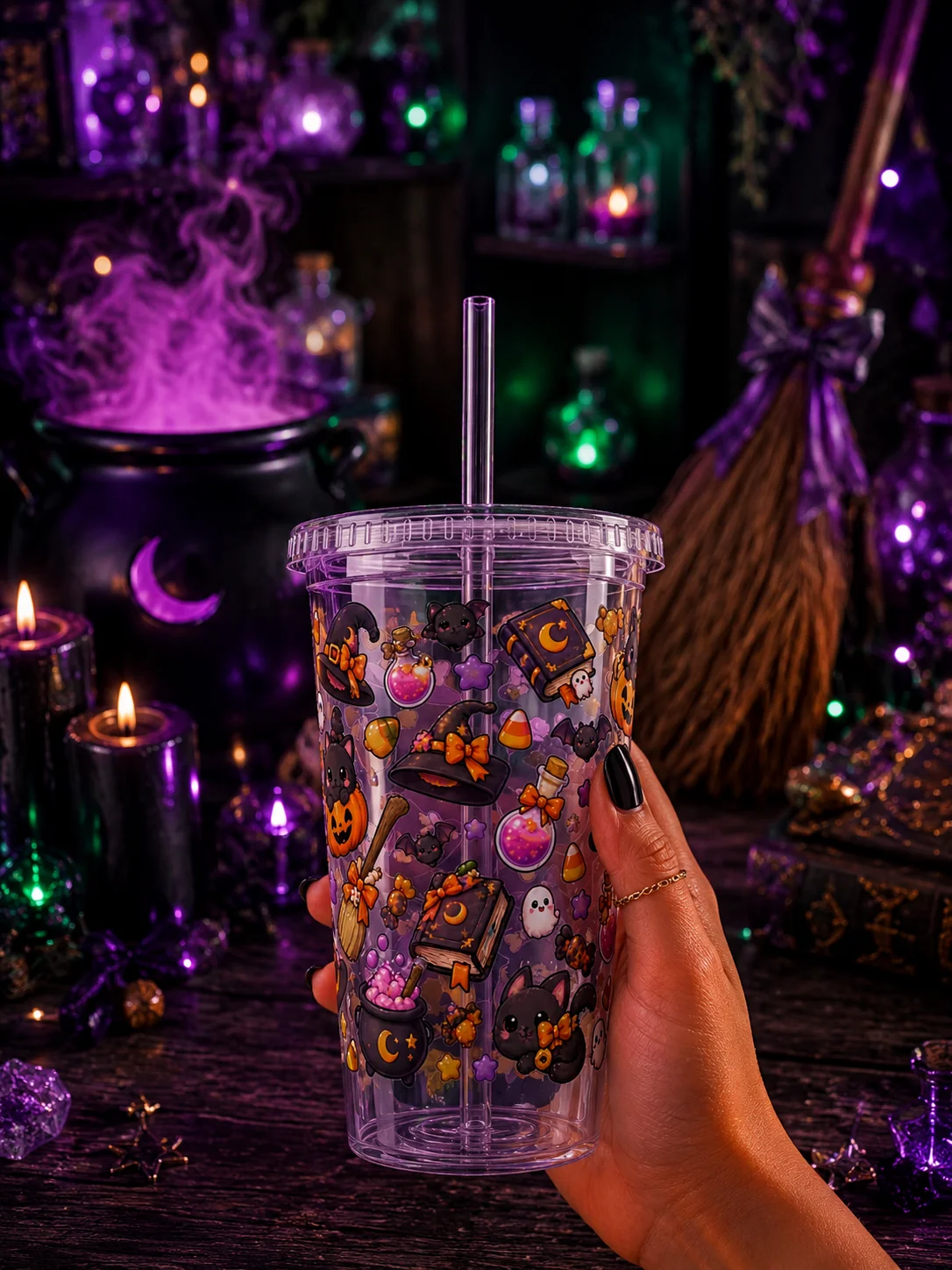 Cute Witch Vibes Clear Dual Wall Tumbler 16 Oz (473 ml) product image (1)