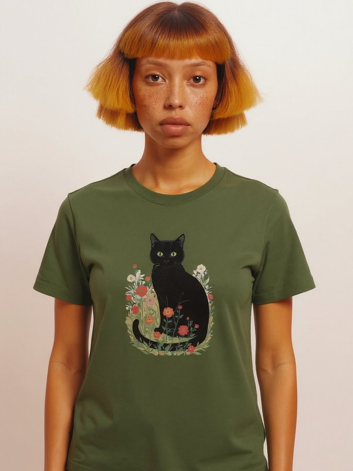 The Garden Guardian – Artistic Cat & Wildflower T-Shirt product image (1)