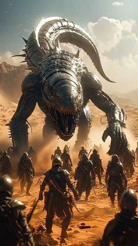 DESERT CHROME WARFARE. Heavy metal deities rising from the sand. The silicon conquest has no mercy. 💀🔥

@dreamface_ai → 

​#s...