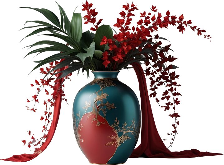 Chinese Porcelain Vase – Red and Teal Elegance with Festive Blossoms PNG product image (1)