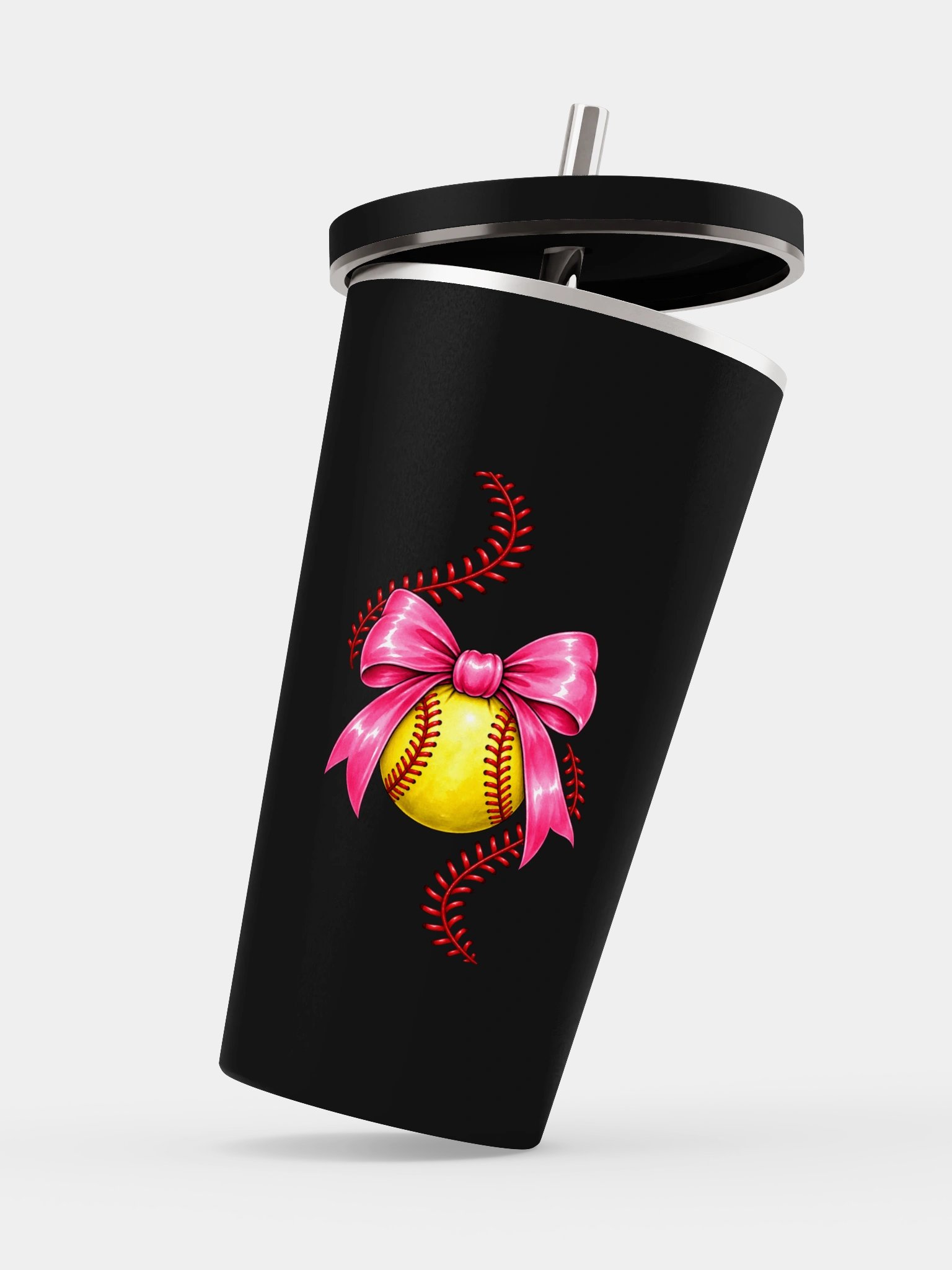 Softball Bow & Baseball Stitch Tumbler | Ballfield Mom Cup product image (4)