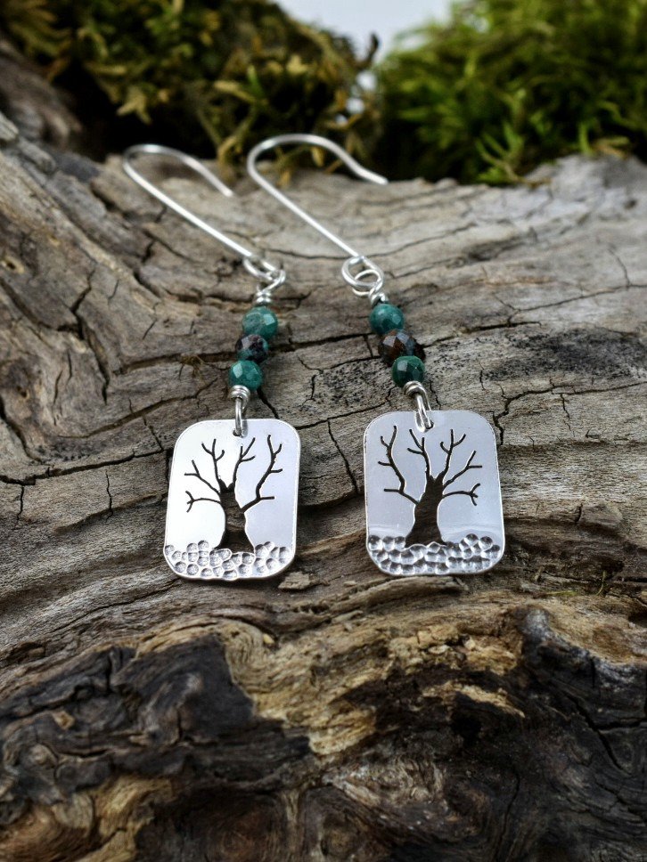 Tree Earrings in Sterling Silver with Chrysocolla product image (1)