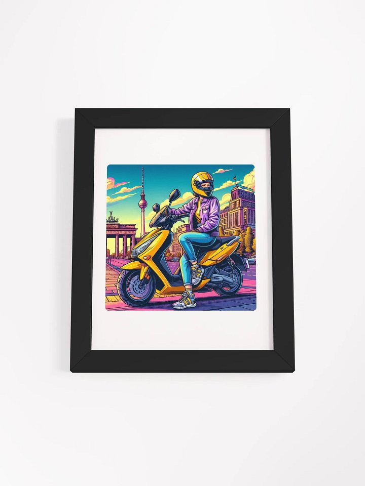 Berlin Cityscape Scooter Ride Poster | biker women in Berlin city german AI Work product image (17)