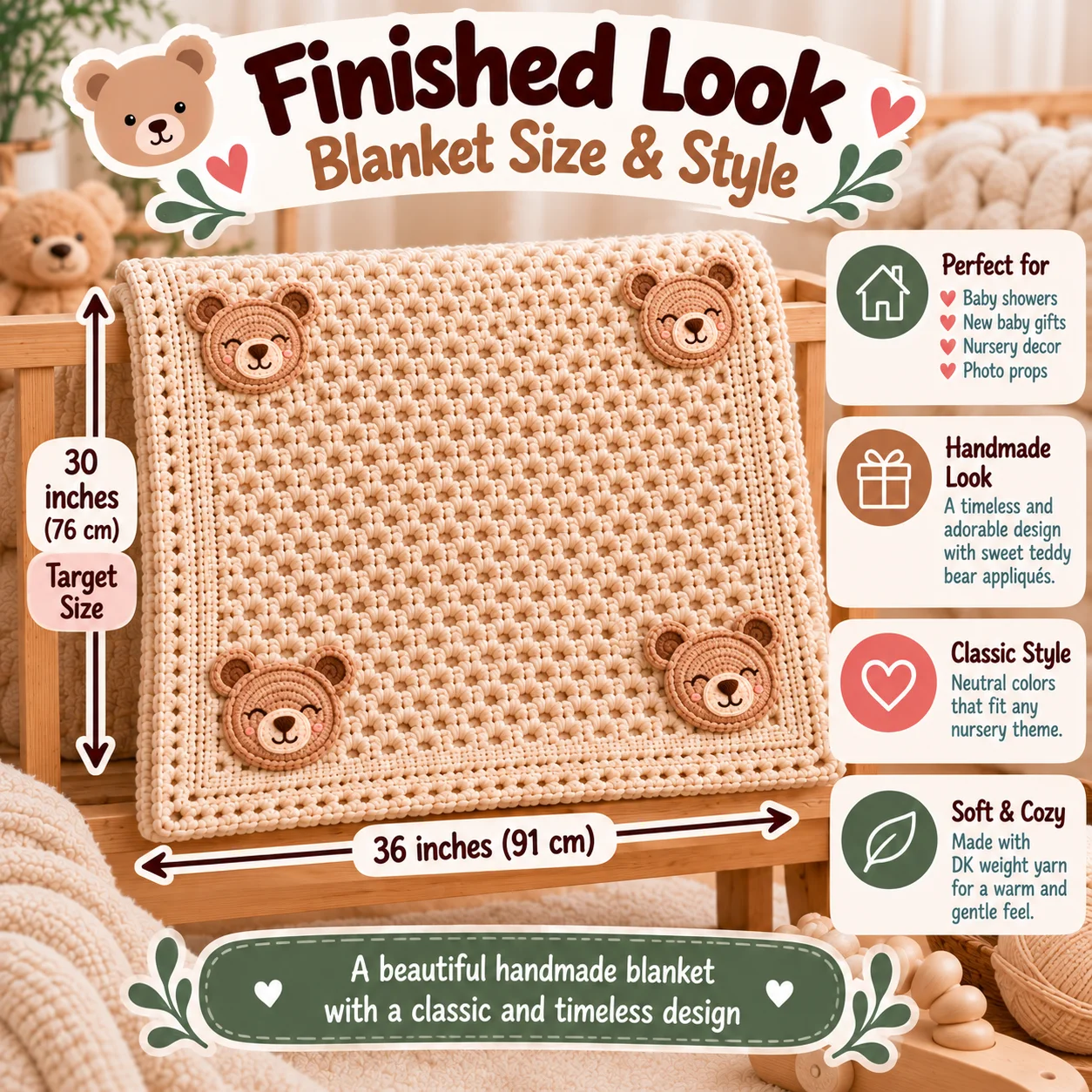 Little Bear Baby Blanket Crochet Pattern PDF – Teddy Bear Appliqué product image (5)