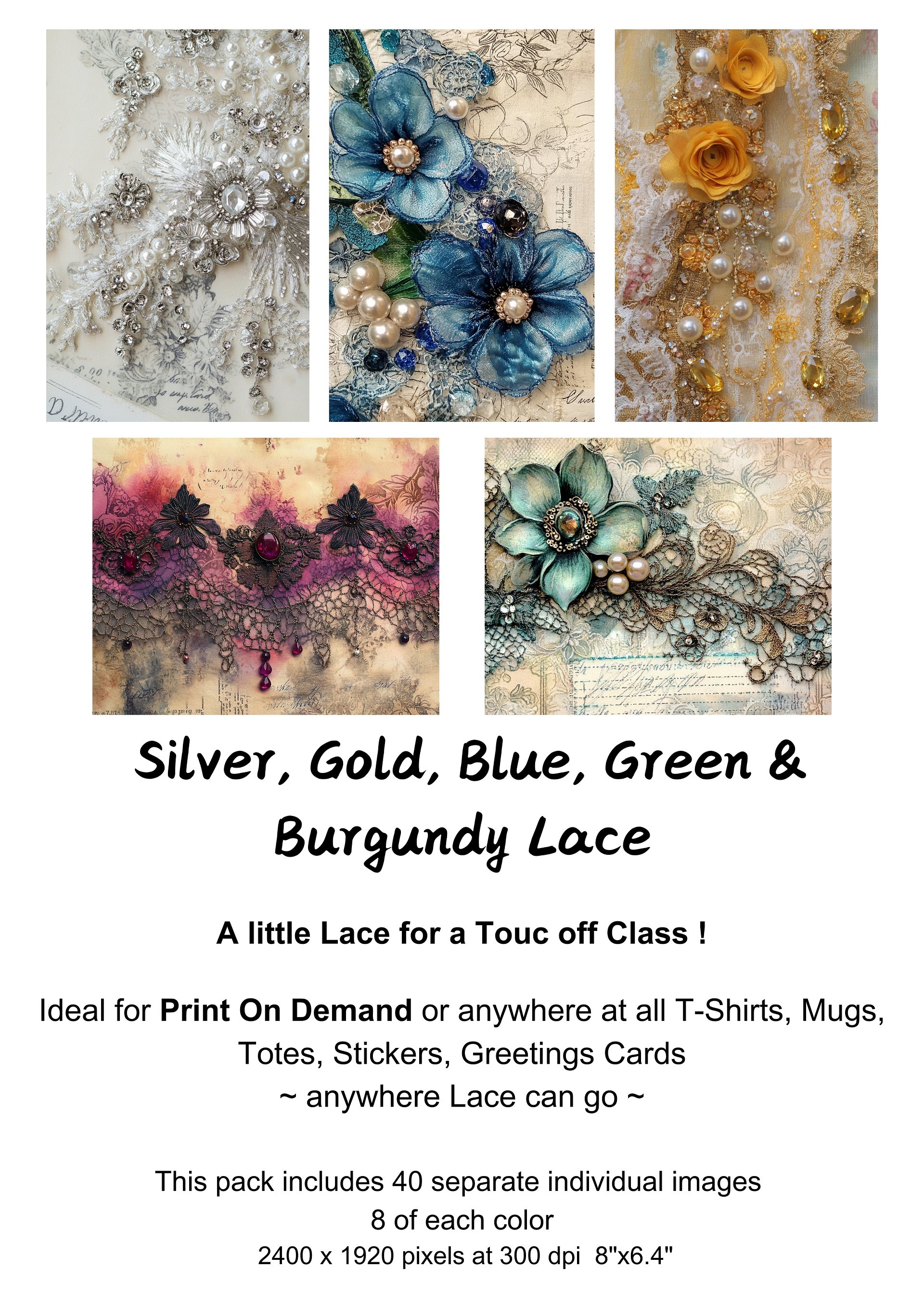 40 "Lace and Gemstones" Clipart Image Bundle product image (1)