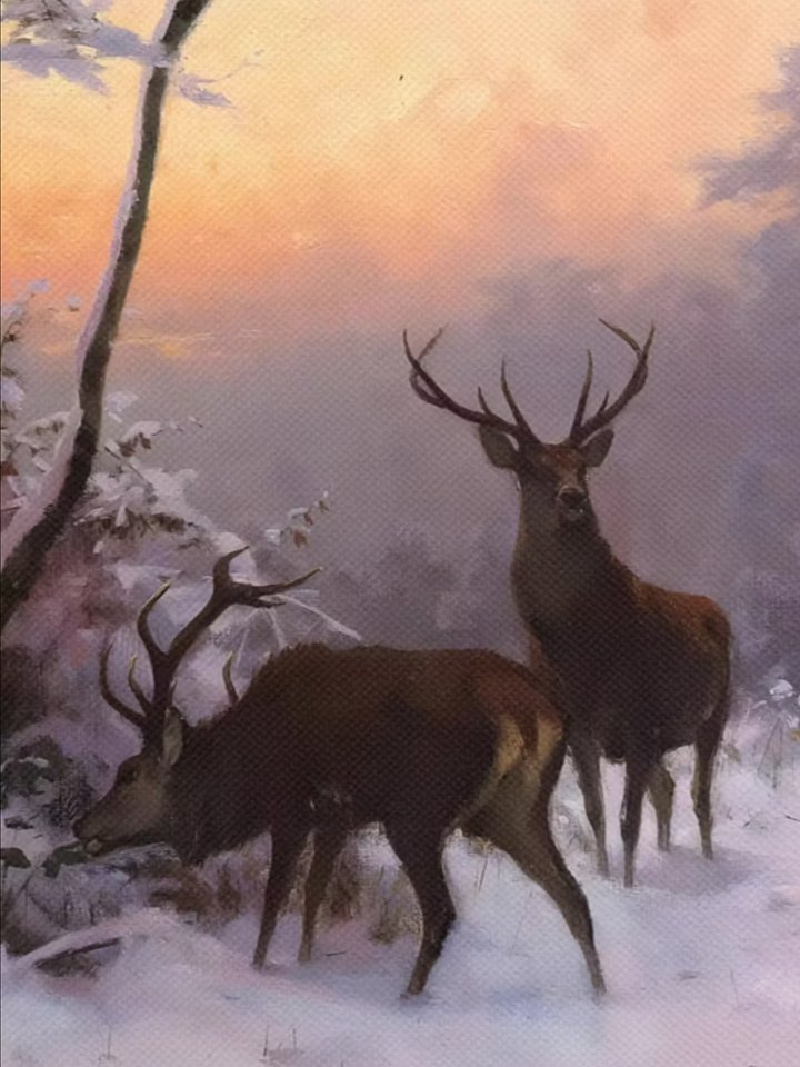 Antique Deer in Winter Forest Scenery Canvas Print product image (12)