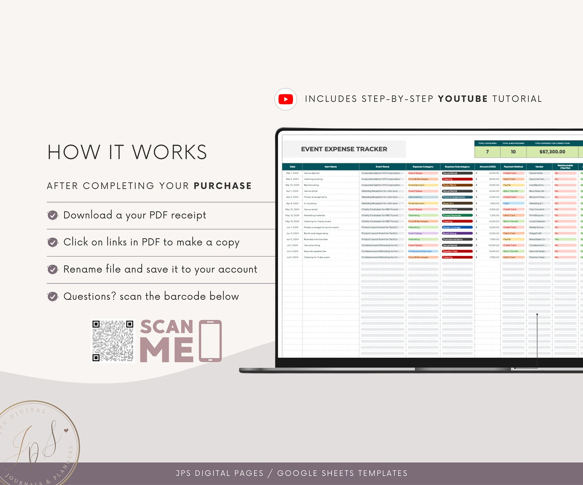 Event Planner Expense Tracker & Dashboard Spreadsheet, Google Sheets Template product image (10)