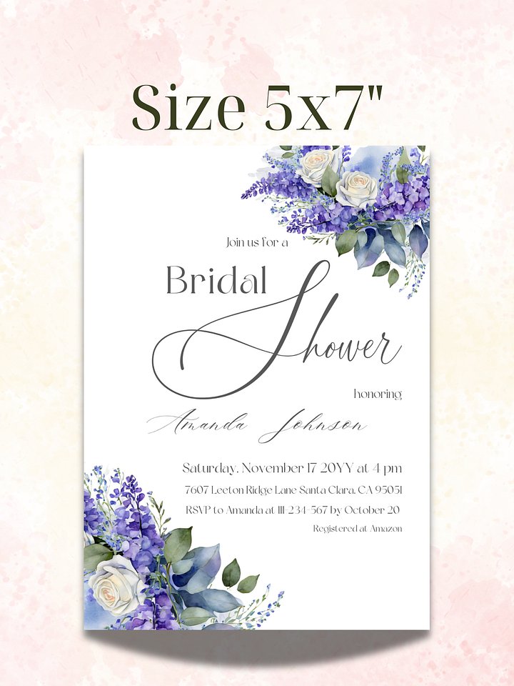 Blue Bridal Shower Invite, Rustic Wildflower Floral Invitation Canva Template, Printable Garden Party Theme Idea, Digital Download product image (2)