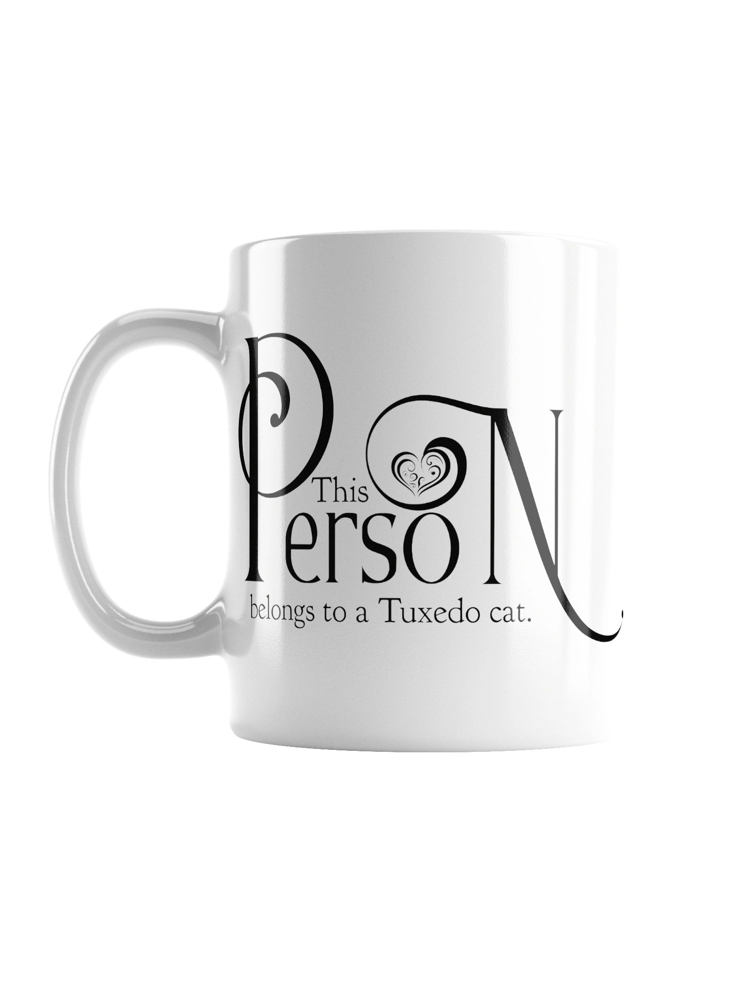 Beautiful white ceramic mug says: "This Person Belongs To A Tuxedo Cat" product image (1)