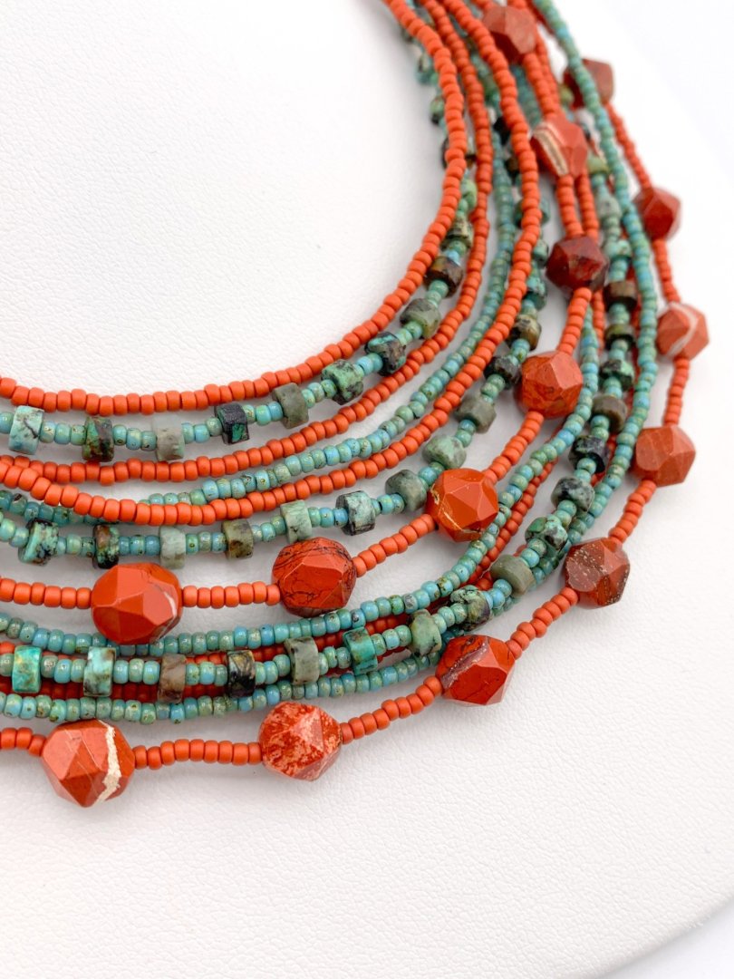 Multi-strand Turquoise and Red Jasper Beaded Necklace Set product image (3)