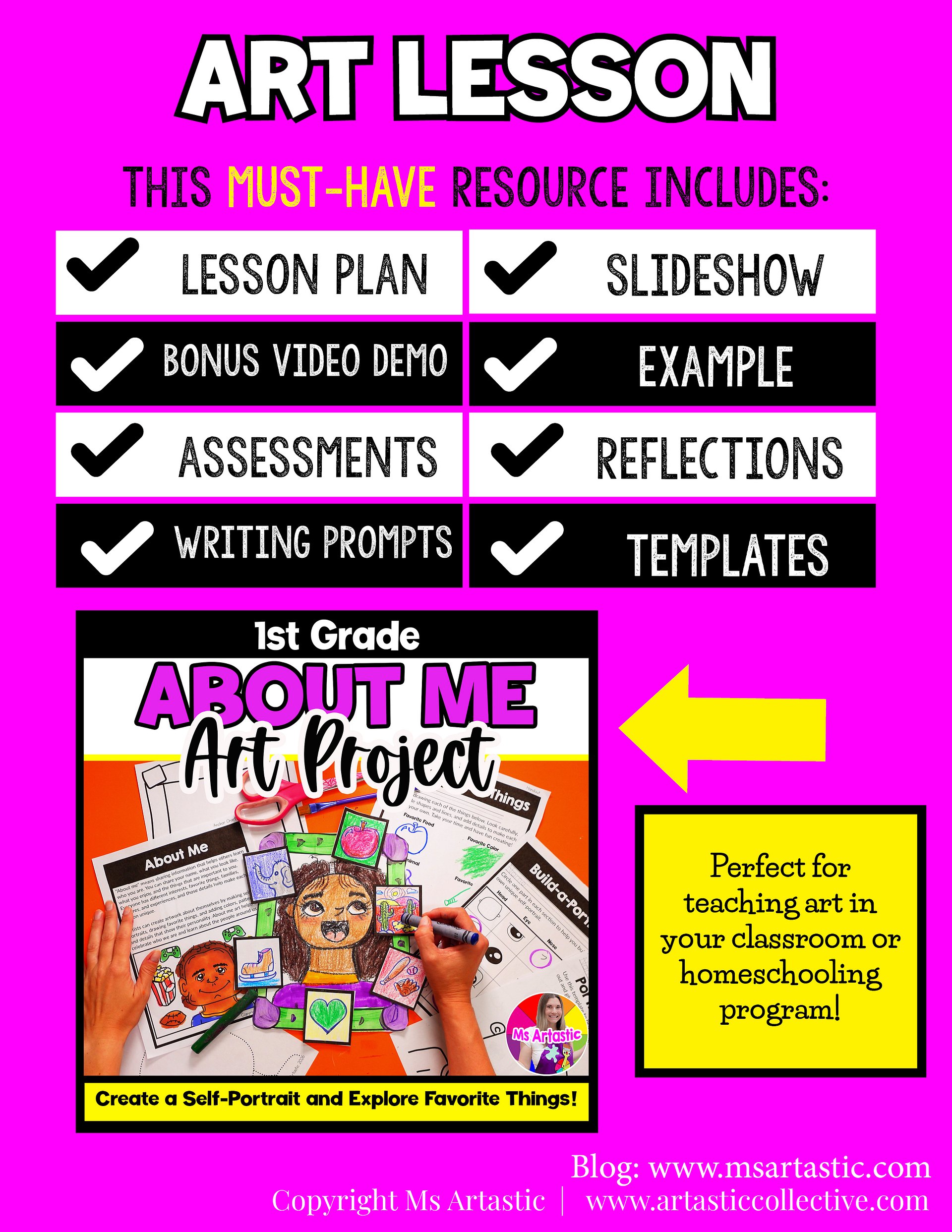 1st Grade Back to School About Me Art Lesson Portrait Favorite Thing Art Project product image (5)