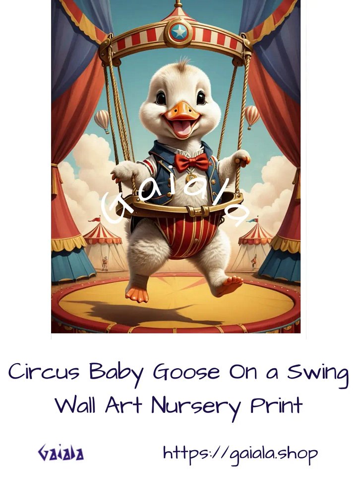 Circus Baby Goose on a Swing Kid Nursery Print Child Wall Art product image (1)