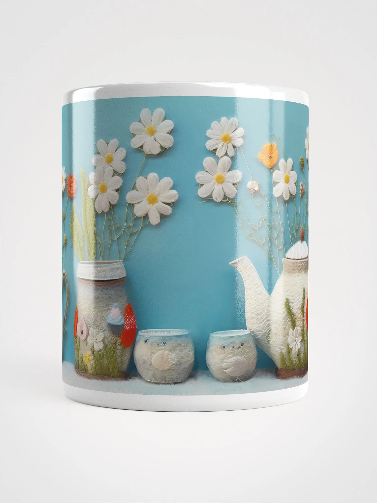 Embroidered Floral Fantasy Tea White Glossy Mug product image (5)