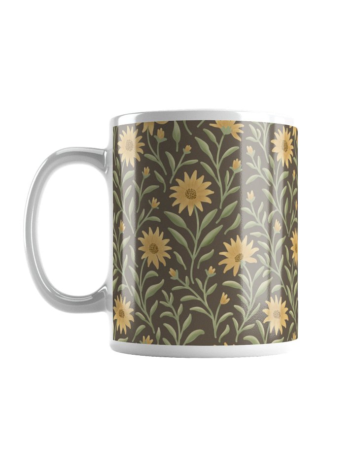Golden field white glossy mug. Elegant floral botanical design on dark background product image (1)