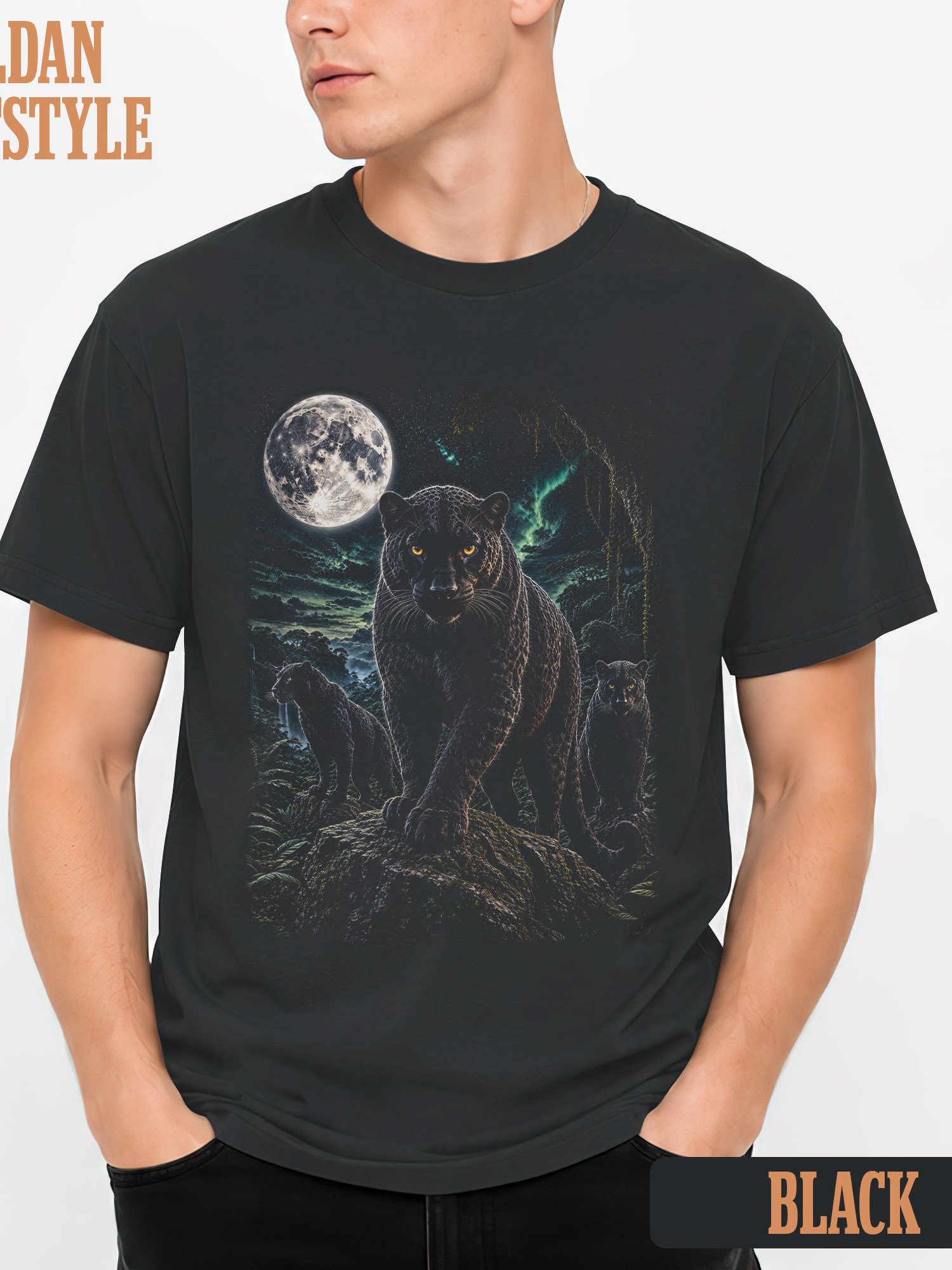 Black Panther Howling Moon Tshirt | Legendary Wildlife Shirt product image (1)