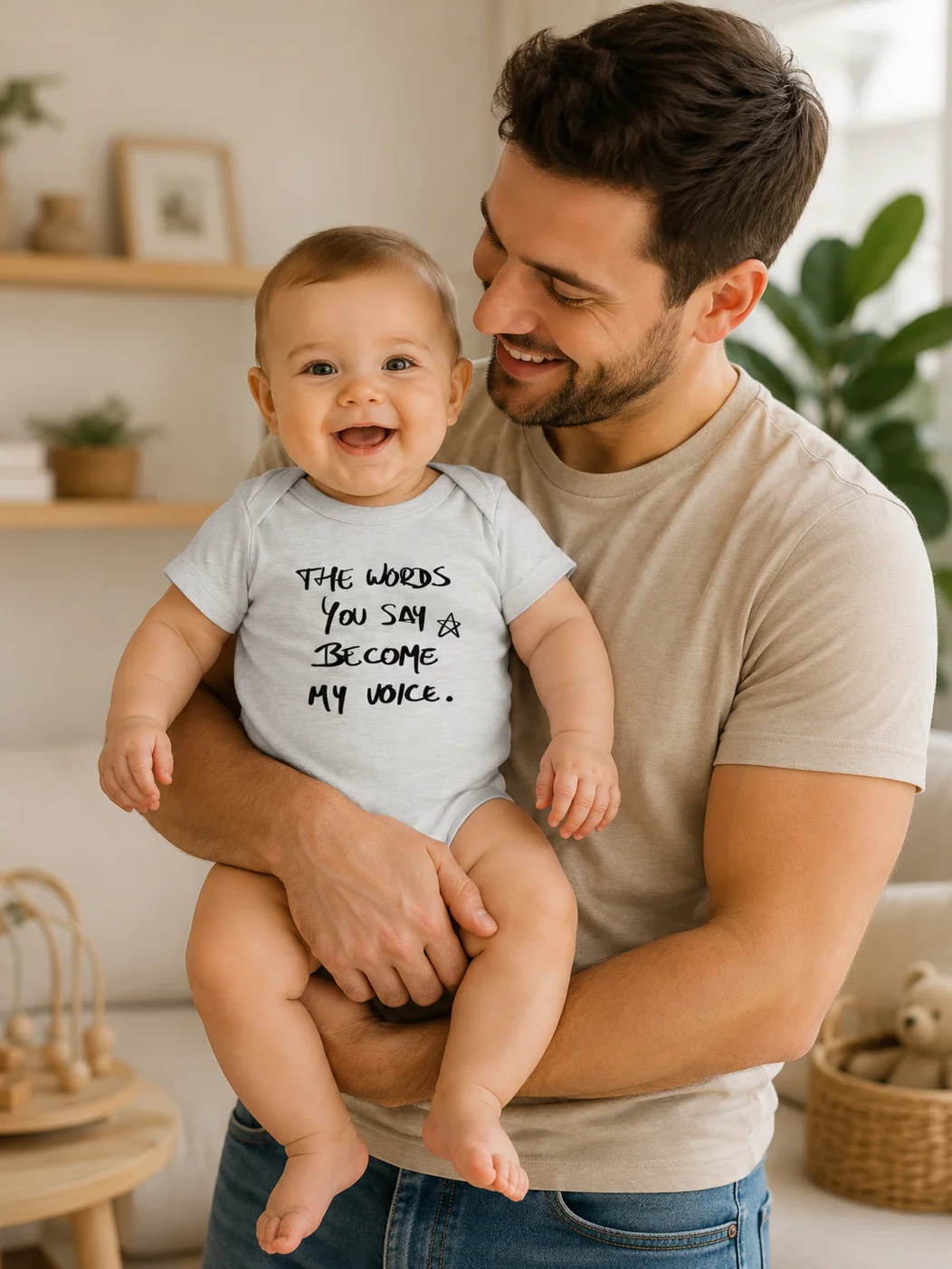 Conscious Parenting Baby Bodysuit, The Words You Say Become My Voice Onesie, Meaningful Baby Gift, Minimal Script Infant Outfit product image (14)