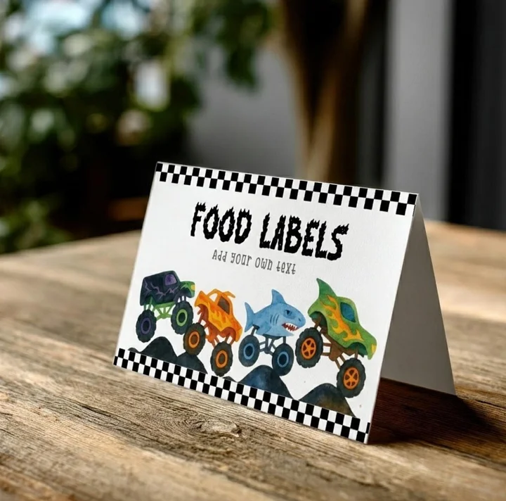 Boom Crash Monster Truck Food Labels | Editable Birthday Buffet Cards | Monster Truck Party Decor | Printable Tent Cards | Race Theme BN13 product image (1)
