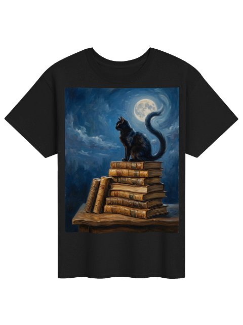 Moonlit Library Cat Tee